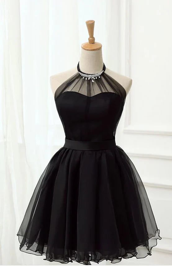 Luolandi Halter Black Tulle Short Prom Dress Homecoming Dress Party Dress