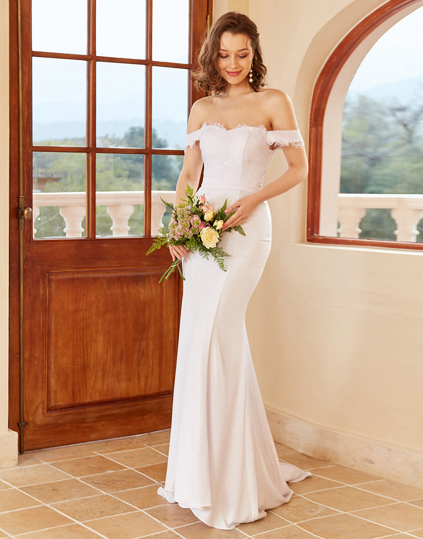 Luolandi Mermaid Off the Shoulder Wedding Dress with Lace Beautiful