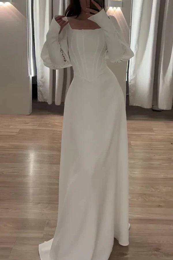 Luolandi Elegant solid color ruffled square collar evening dress Floor Length