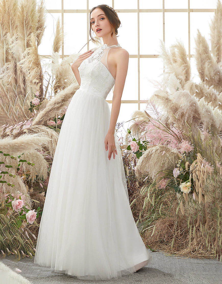 Luolandi Halter Neck Wedding Dress Floor Length Beautiful