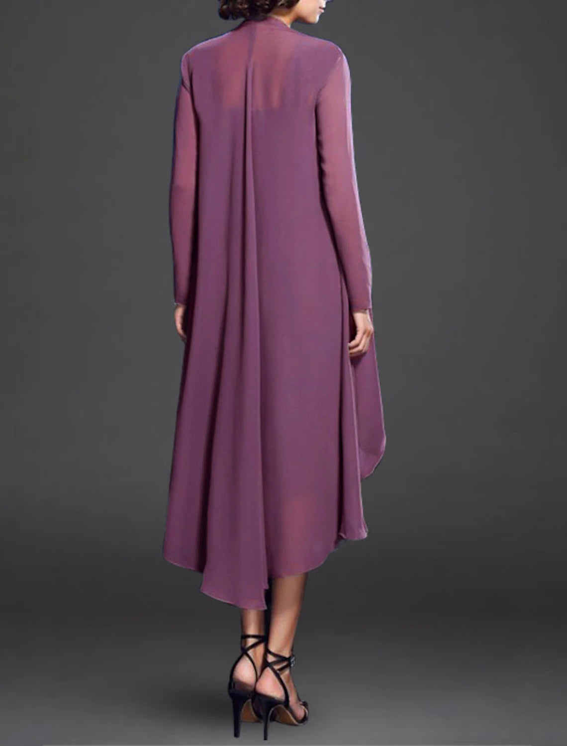 Luolandi Purple Shawl & Wrap Mother‘s Wedding Guest Wrap Pure Elegant Long Sleeve Chiffon Wedding Wraps With Pure Color For Party Evening