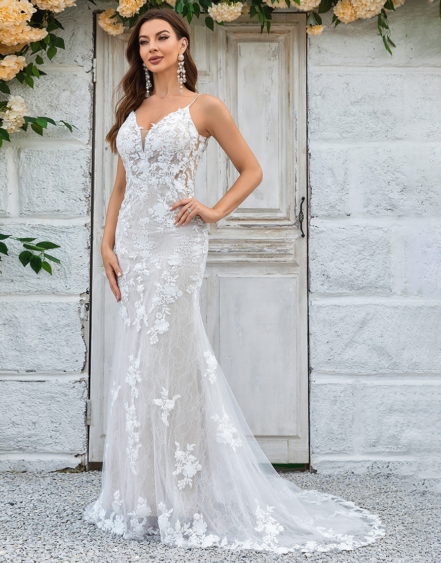 Luolandi Ivory Mermaid Lace Long Wedding Dress Beautiful Sexy