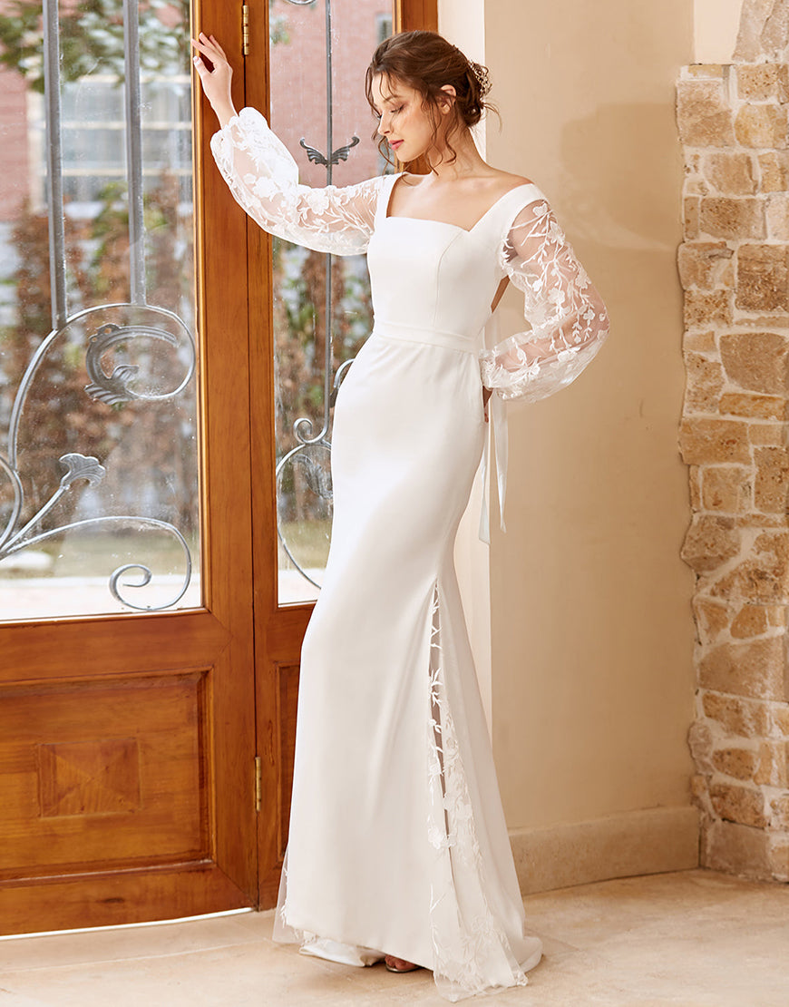 Luolandi Elegant Mermaid Long Sleeves Wedding Dress Beautiful Bridal Gown Party Dress