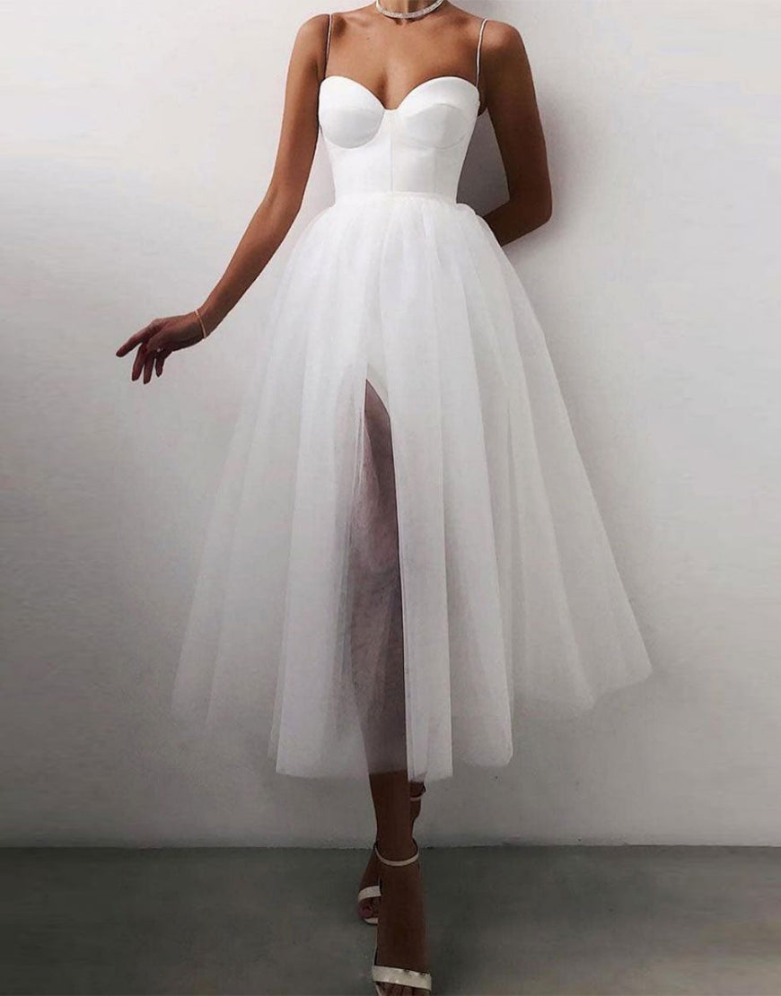 Luolandi Tulle Simple Sweetheart Prom Dress With Slit Homecoming Dress Evening Party Dress