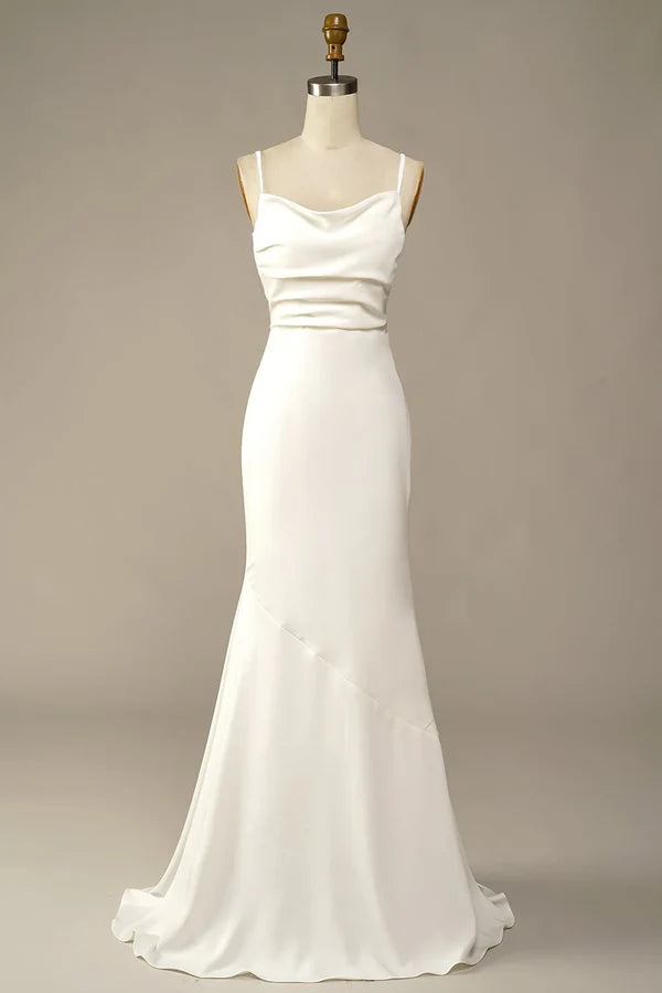 Luolandi fishtail thin shoulder strap off the shoulder long off the back and floor length wedding dress Solid Color