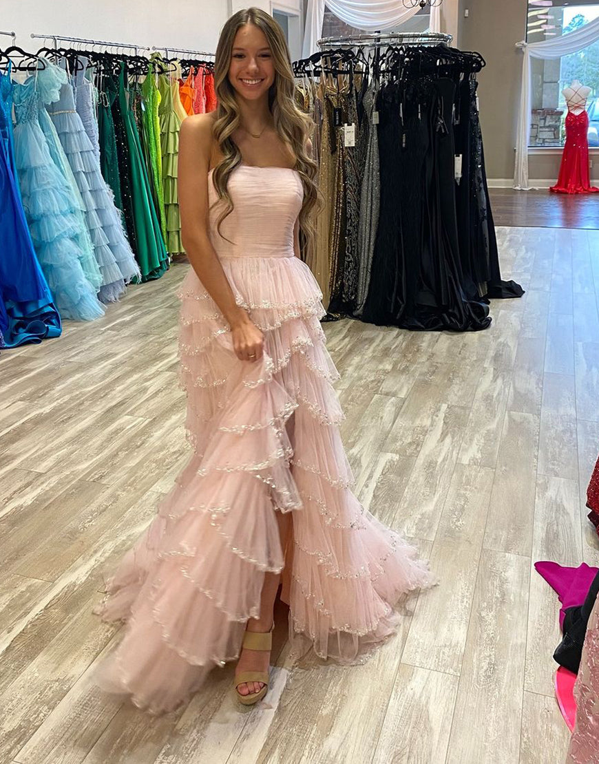 Luolandi Black Tulle Off The Shoulder Ruffle Beaded Long Prom Dress With Slit Sexy Evening Dresses