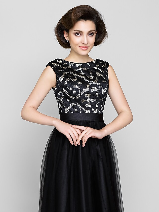 Luolandi A-Line Mother of the Bride Dress Vintage Inspired Scoop Neck Floor Length Tulle Sleeveless Wedding Guest Dress