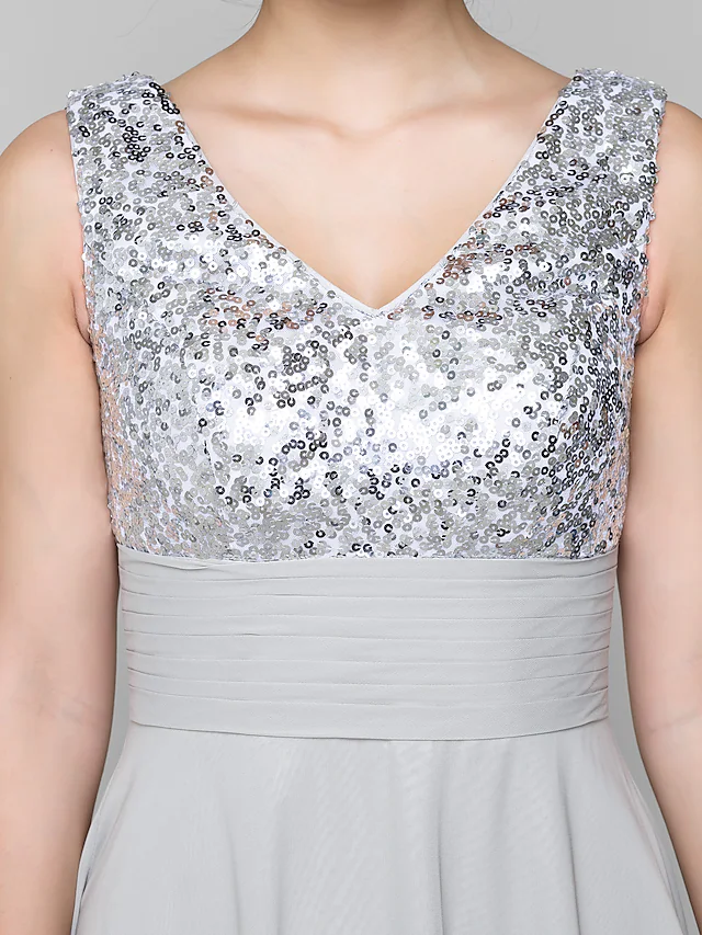 Luolandi A-Line Mother of the Bride Dress Sparkle & Shine Bateau Neck Ankle Length Chiffon Sleeveless with Sash Ribbon