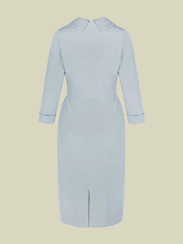 Luolandi Sheath / Column Mother of the Bride Dress Elegant Jewel Neck Tea Length Italy Satin 3/4 Length Sleeve with Bow(s)