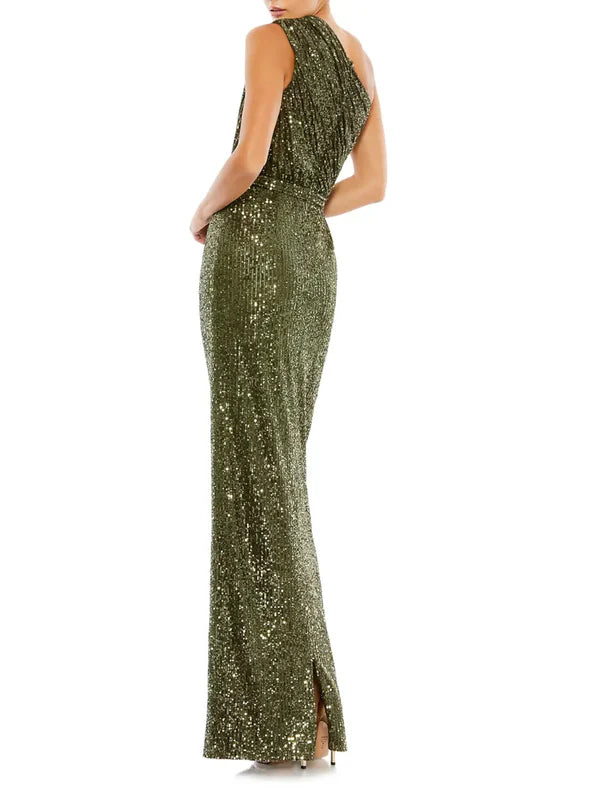 Luolandi Sheath / Column Evening Gown Elegant Dress Formal Prom Floor Length Sleeveless One Shoulder Sequined with Sequin Sparkly