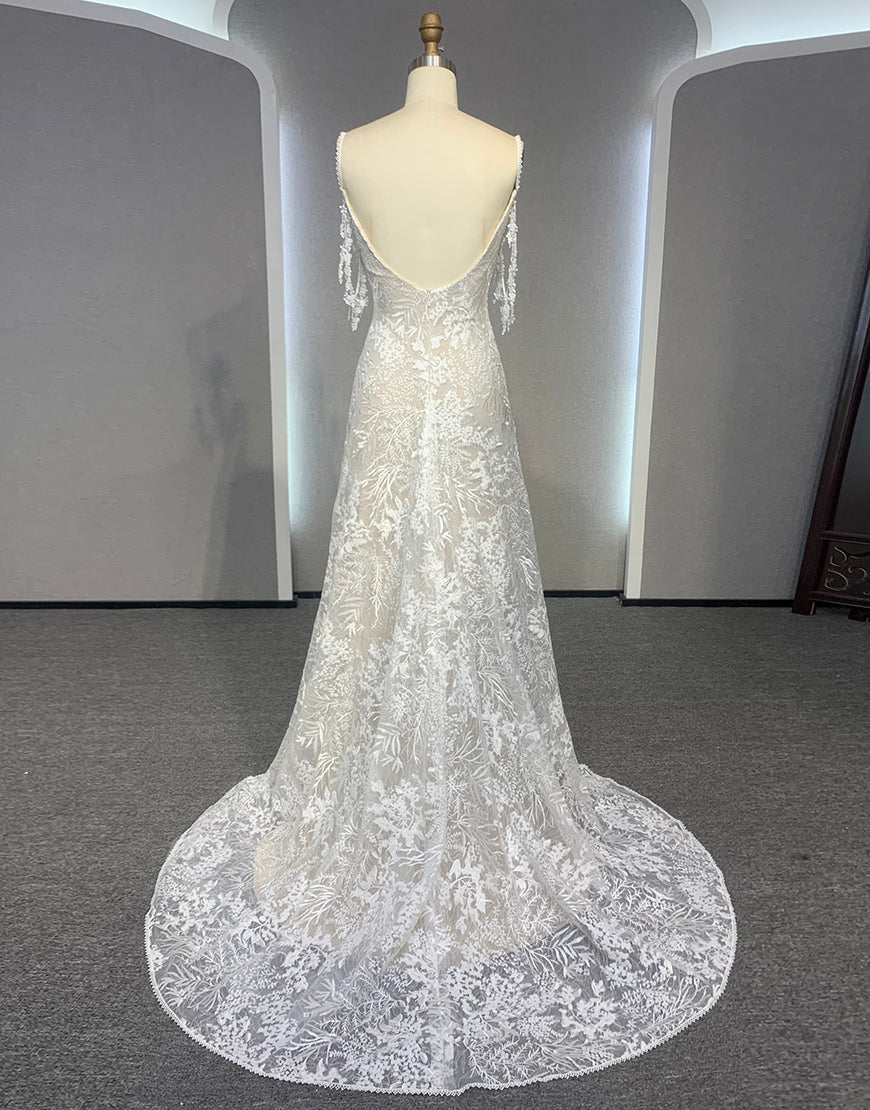 Luolandi Ivory Cold Shoulder Backless Wedding Dress Beautiful