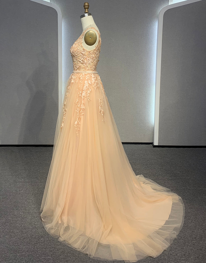 Luolandi V Neck A Line Ivory Wedding Dress With Appliques Floor Length Beautiful Prom Dresses