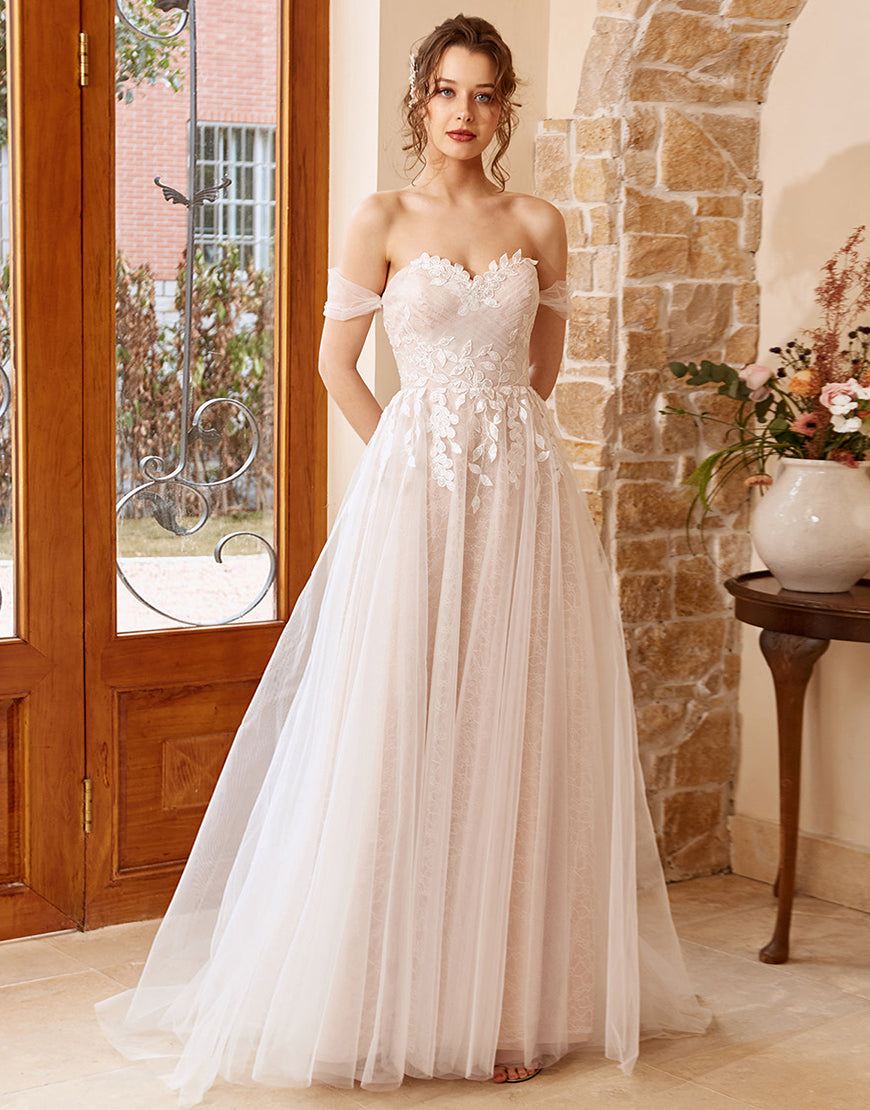 Luolandi A Line Halter Long Wedding Dress with Appliques Floor Length Beautiful