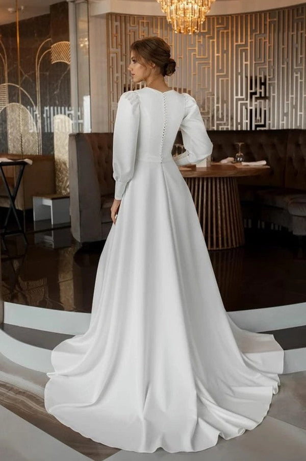 Luolandi Modest A Line Long Sleeves Wedding Dress Vintage Gown Elegant