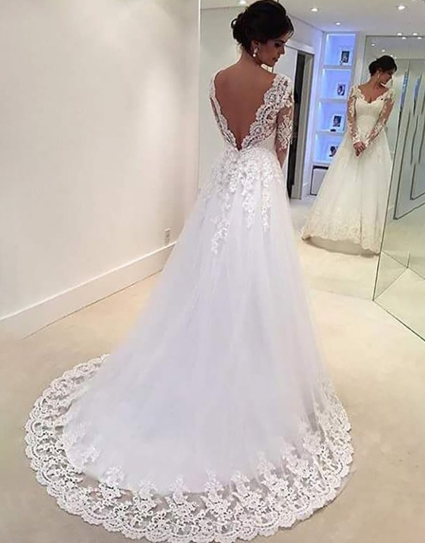 Luolandi A Line Open Back Long Bridal Dress Beautiful Wedding Dresses
