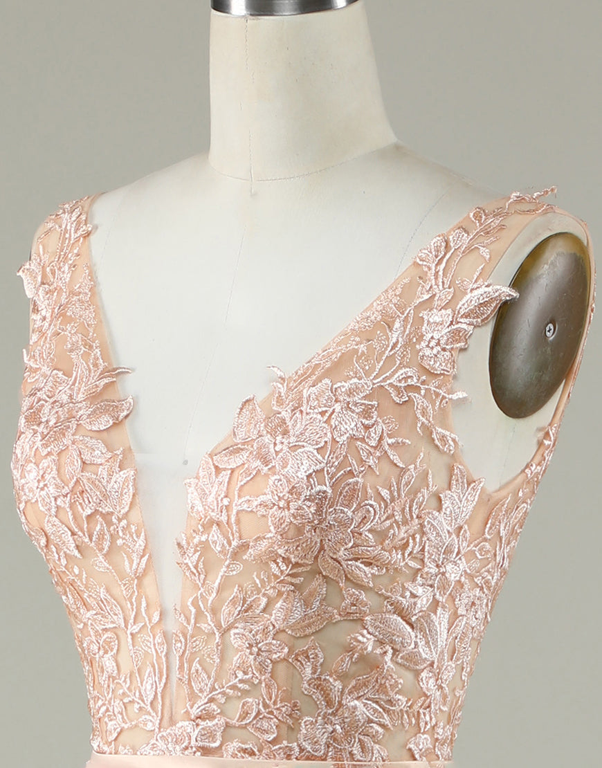 Luolandi V Neck A Line Ivory Wedding Dress With Appliques Floor Length Beautiful Prom Dresses