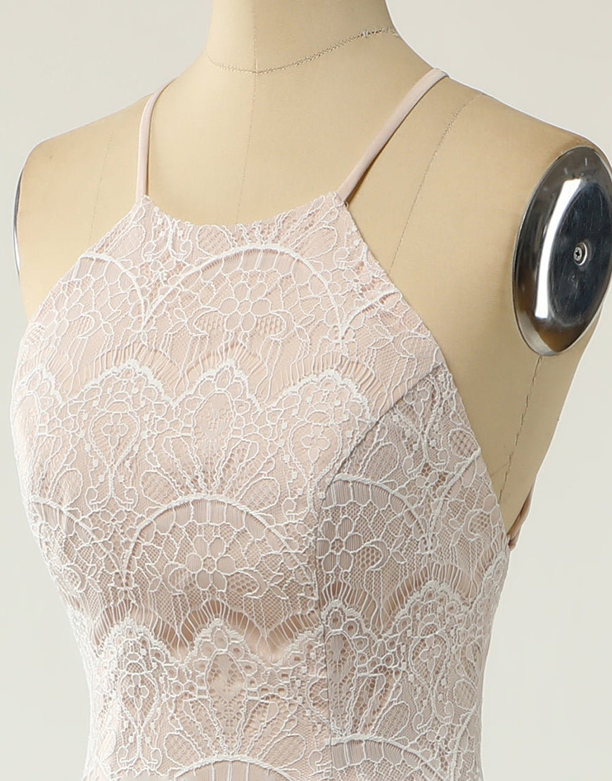 Luolandi Mermaid Halter Lace Wedding Dress with Sweep Train Floor Length Beautiful