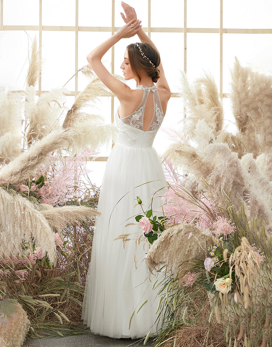 Luolandi Halter Neck Wedding Dress Floor Length Beautiful