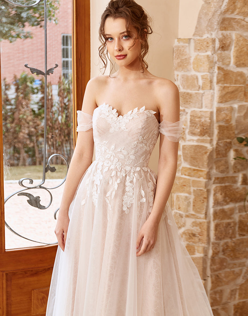 Luolandi A Line Halter Long Wedding Dress with Appliques Floor Length Beautiful