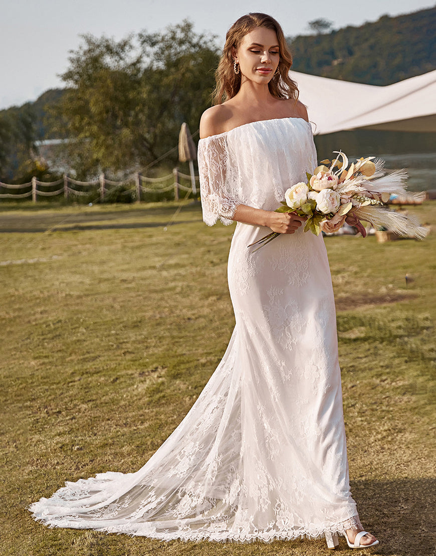 Luolandi Ivory Mermaid Off The Shoulder Lace Boho Wedding Dress Beautiful