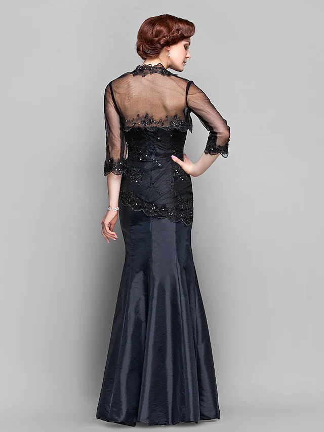 Luolandi Mother of the Bride Dress Wrap Included Sweetheart Neckline Floor Length Taffeta Tulle Length Sleeve with Lace Beading