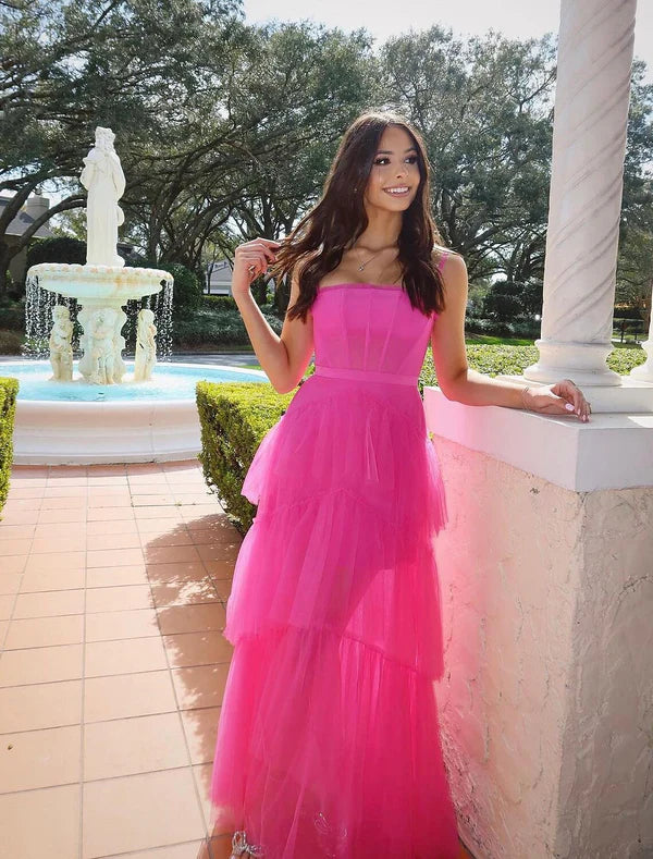 Luolandi Ball Gown Prom Dresses Elegant Dress Formal Prom Floor Length Sleeveless Spaghetti Strap Tulle with Ruched Evening Dress