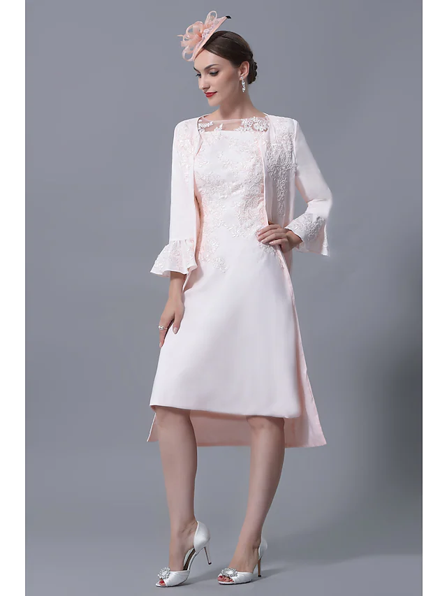 Luolandi Mother of the Bride Dress Plus Size Elegant Jewel Neck Knee Length Polyester Short Sleeve