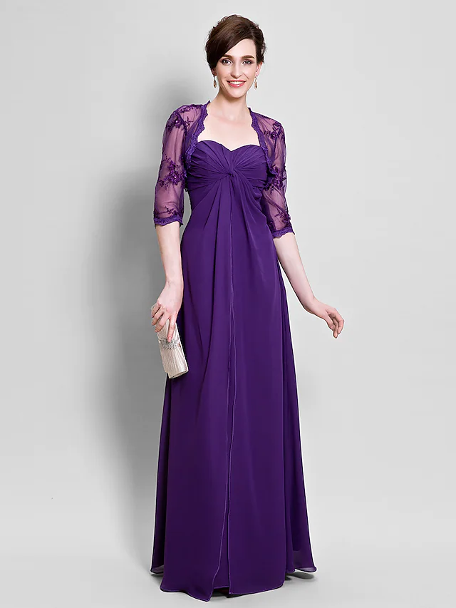 Luolandi Mother of the Bride Dress Convertible Dress Sweetheart Neckline Floor Length Chiffon Sleeveless with Beading Appliques