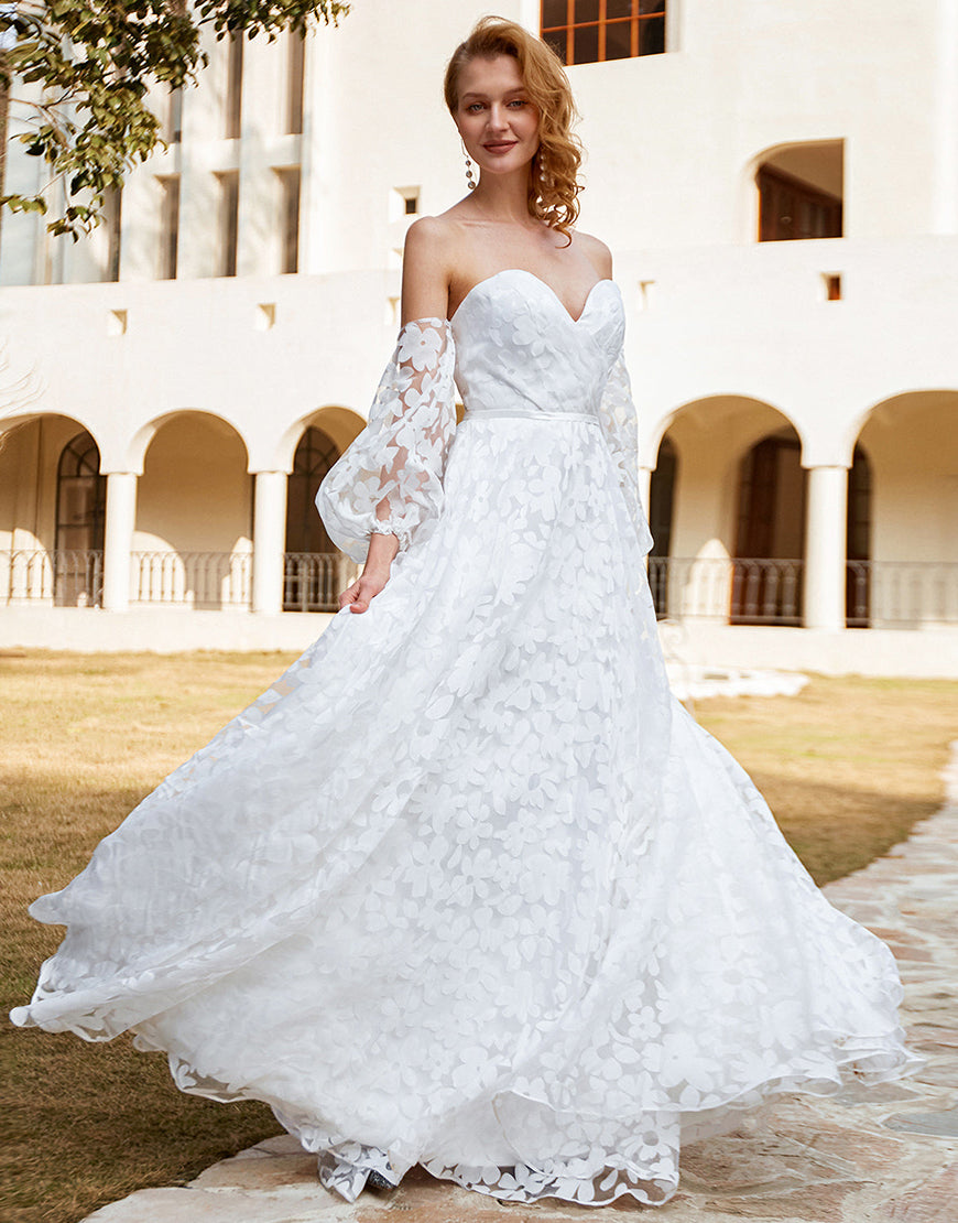 Luolandi Off The Shoulder Long Sleeves Wedding Dress Floor Length Beautiful