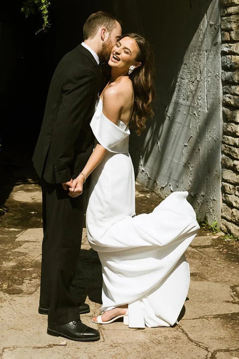 Luolandi Mermaid Off-the-Shoulder Chiffon Long Wedding Dress Elegant