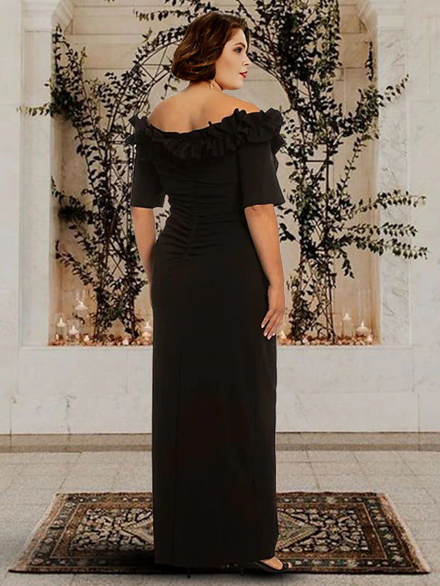 Luolandi Sheath / Column Mother of the Bride Dress Plus Size Elegant Off Shoulder Floor Length Chiffon Half Sleeve