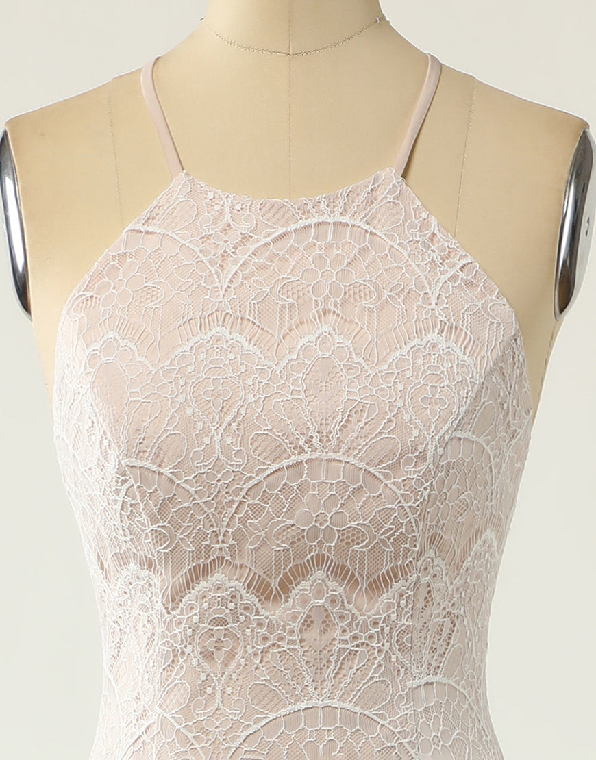 Luolandi Mermaid Halter Lace Wedding Dress with Sweep Train Floor Length Beautiful