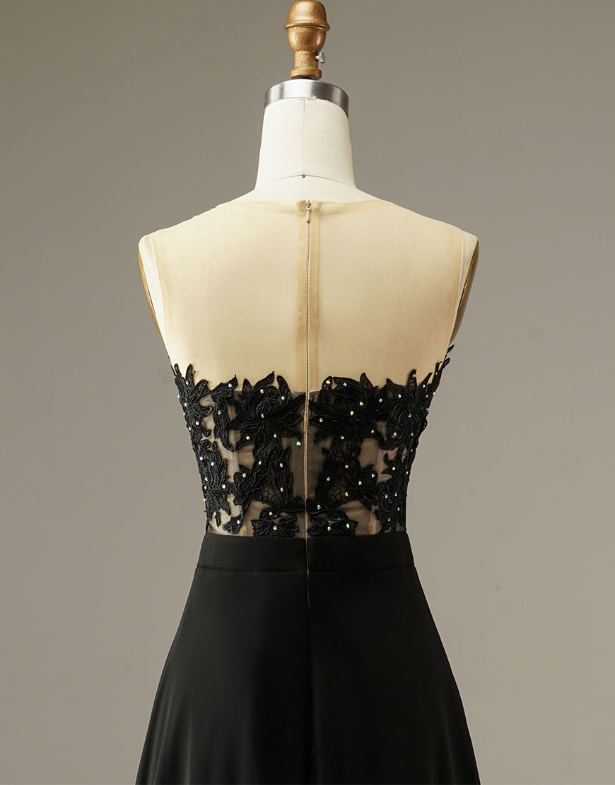 Luolandi A-line Black Split Long Prom Dress with Appliques Beading Sexy Evening Dresses