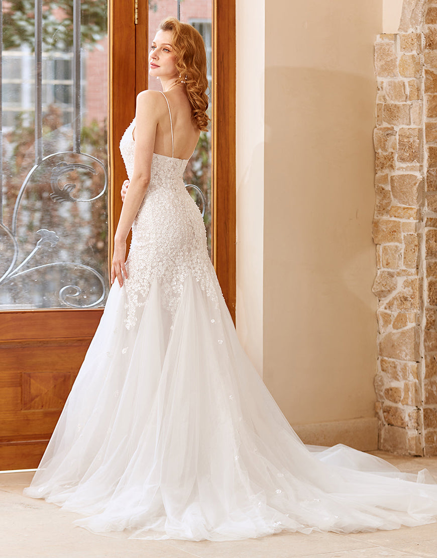 Luolandi Mermaid Chruch Sweep Train Wedding Dress V-neck Sexy