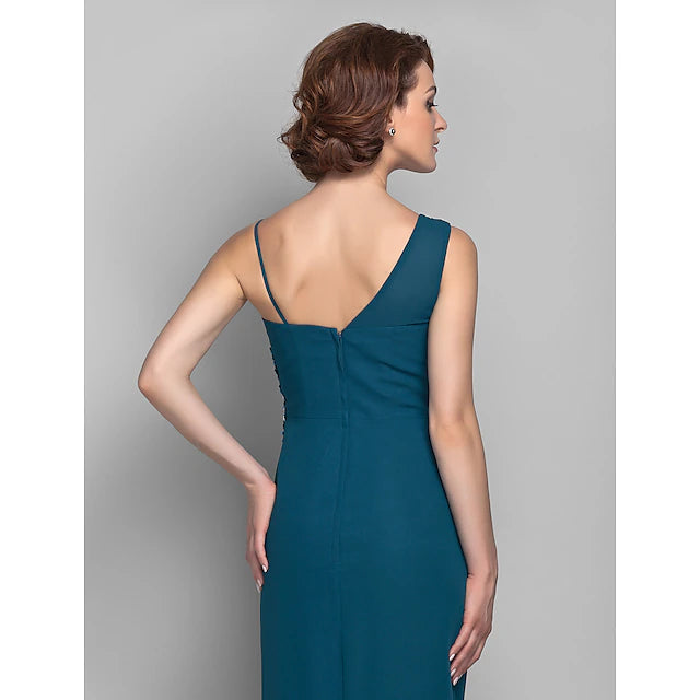 Luolandi Sheath / Column Mother of the Bride Dress Furcal One Shoulder Floor Length Chiffon Sleeveless