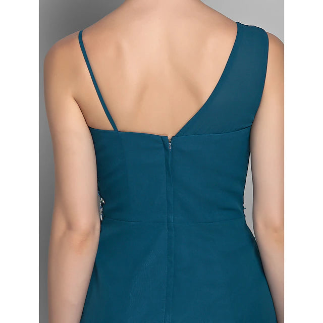 Luolandi Sheath / Column Mother of the Bride Dress Furcal One Shoulder Floor Length Chiffon Sleeveless