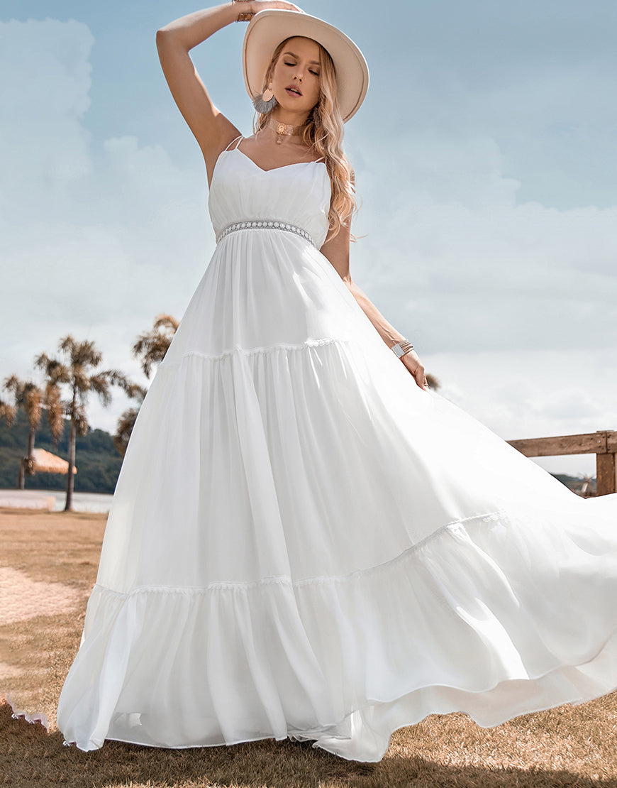 Luolandi A-Line Simple Long Beach Simple Wedding Dress Floor Length Sexy