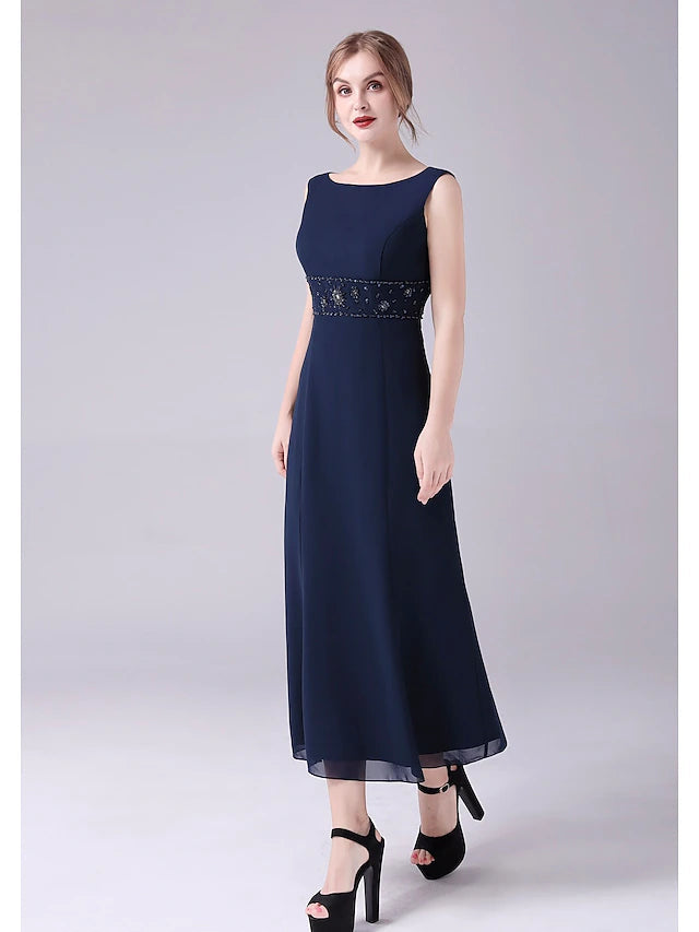 Luolandi A-Line Mother of the Bride Dress Elegant Sweet Jewel Neck Ankle Length Chiffon Sleeveless