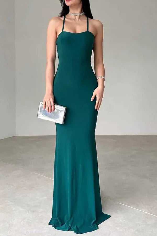 Luolandi Fitted thin shoulder strap with sleeveless lace up for party and ball evening dress Sexy