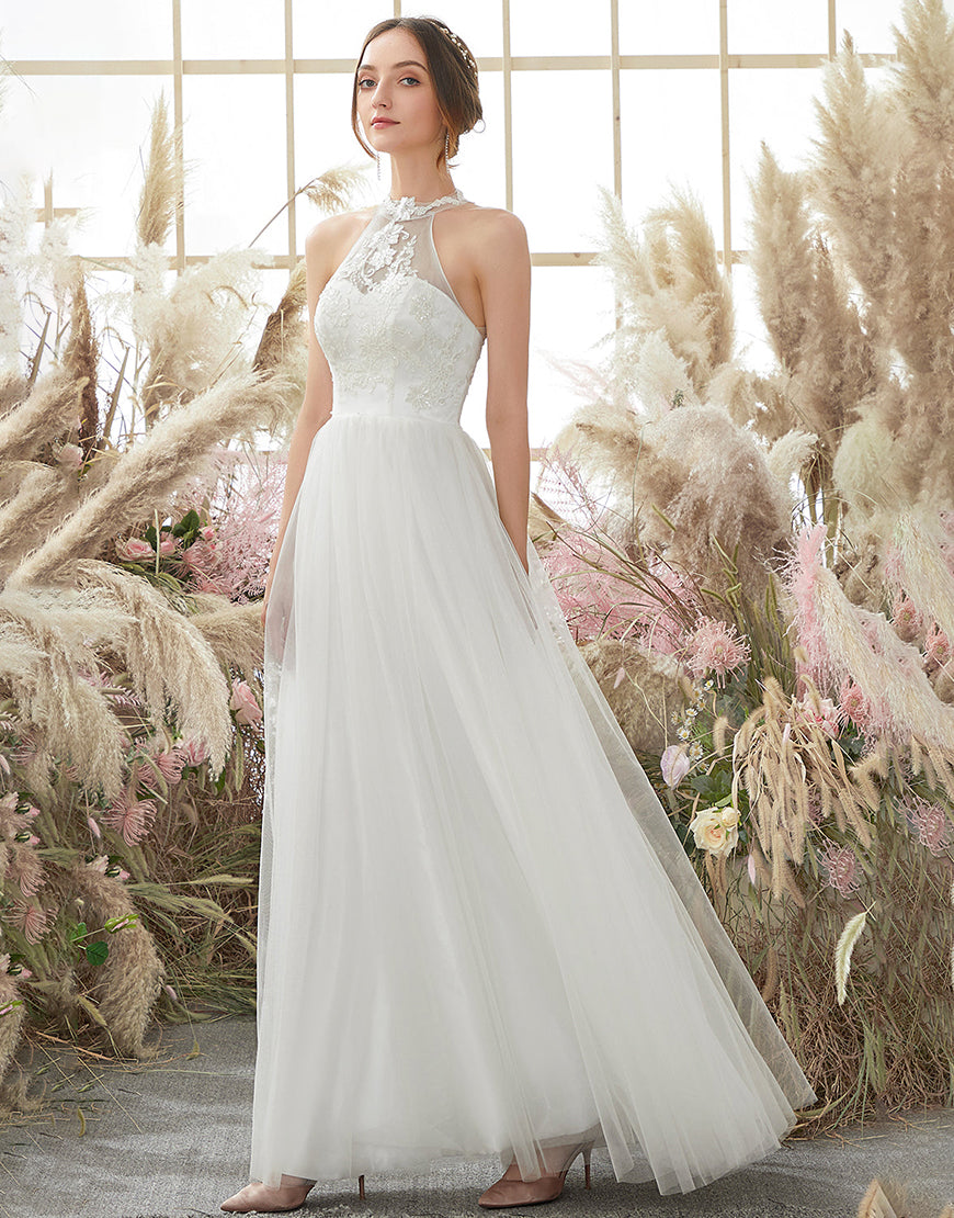 Luolandi Halter Neck Wedding Dress Floor Length Beautiful
