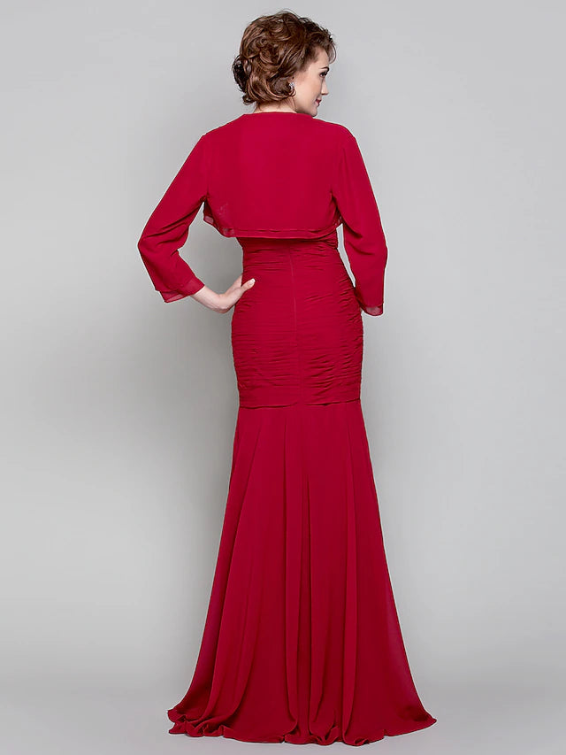 Luolandi Mermaid / Trumpet Mother of the Bride Dress Two Piece Sweetheart Floor Length Chiffon Long Sleeve