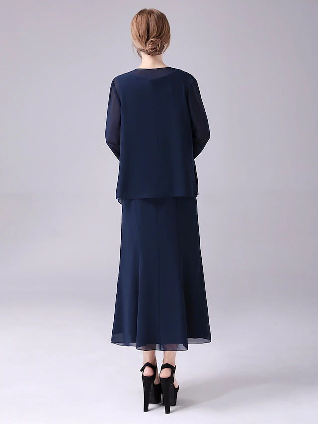 Luolandi A-Line Mother of the Bride Dress Elegant Sweet Jewel Neck Ankle Length Chiffon Sleeveless