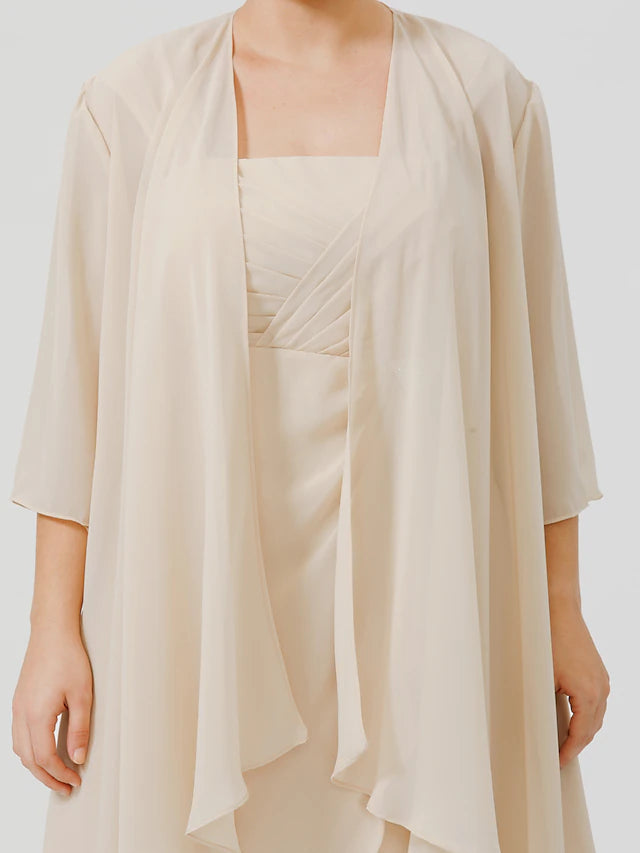 Luolandi Sheath / Column Mother of the Bride Dress Plus Size Elegant Straps Knee Length Chiffon Sheer Lace Sleeveless yes with Criss Cross Beautiful