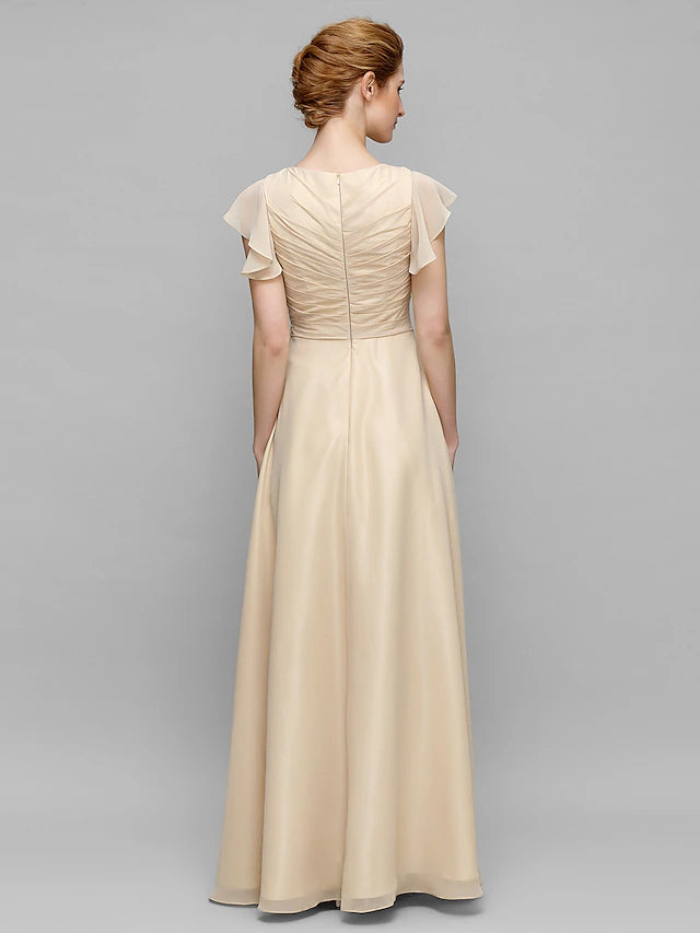 Luolandi Sheath / Column Mother of the Bride Dress Plus Size Elegant V Neck Floor Length Chiffon Sleeveless with Appliques