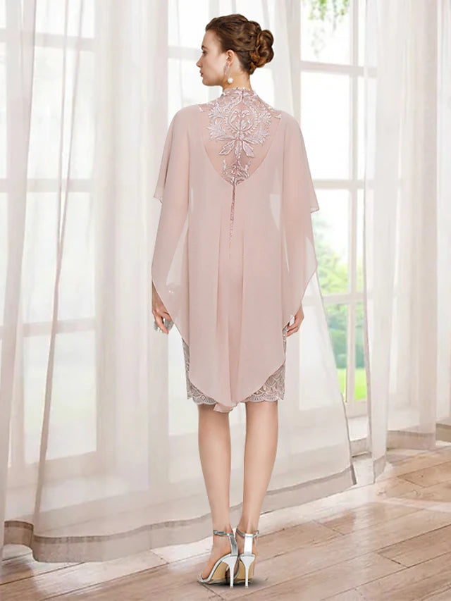 Luolandi Sheath / Column Mother of the Bride Dress Elegant Jewel Neck Knee Length Chiffon Lace Sleeveless