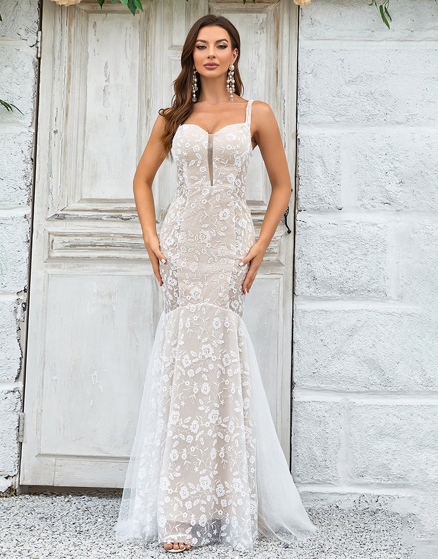 Luolandi Mermaid Ivory Sweep Train Wedding Dress with Lace Beautiful