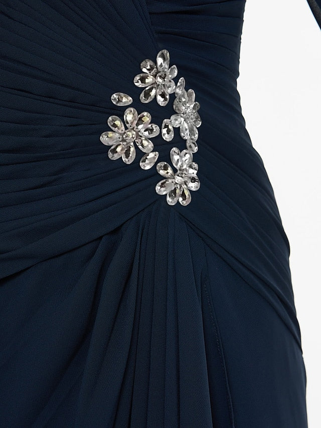 Luolandi A-Line Mother of the Bride Dress High Low V Neck Asymmetrical Chiffon 3/4 Length Sleeve with Sash / Ribbon Pleats