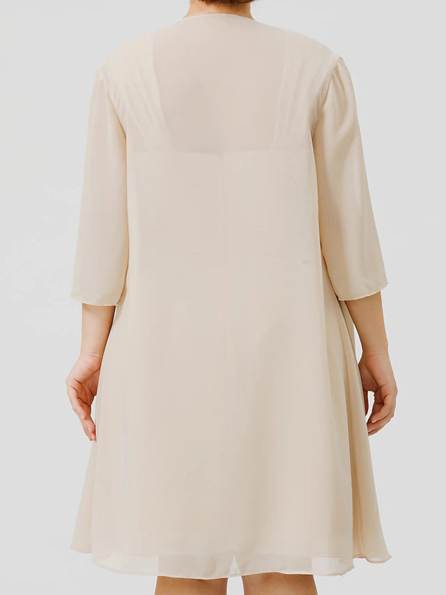 Luolandi Sheath / Column Mother of the Bride Dress Plus Size Elegant Straps Knee Length Chiffon Sheer Lace Sleeveless yes with Criss Cross Beautiful