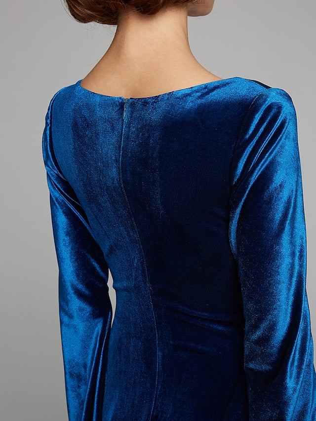 Luolandi Mermaid / Trumpet Mother of the Bride Dress Vintage Plus Size Sexy Scoop Neck Sweep / Brush Train Velvet Long Sleeve