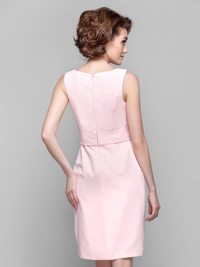 Luolandi Sheath / Column Mother of the Bride Dress Jewel Neck Knee Length Chiffon Sleeveless with Crystals Beading